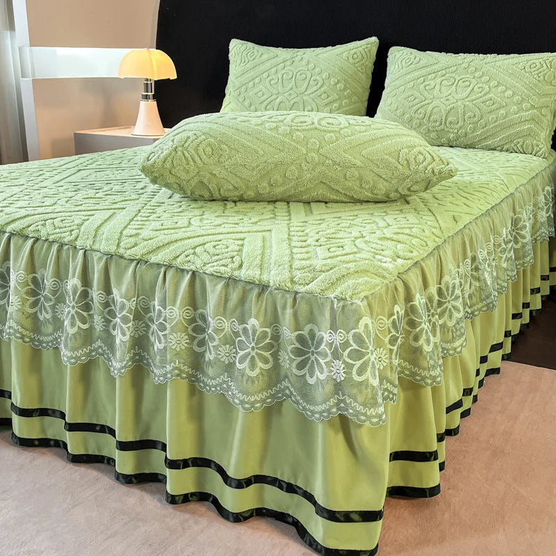 Xiao Qi Qi Bed Skirt Queen Solid Colour Winter Warm Mattress Protector Limited
