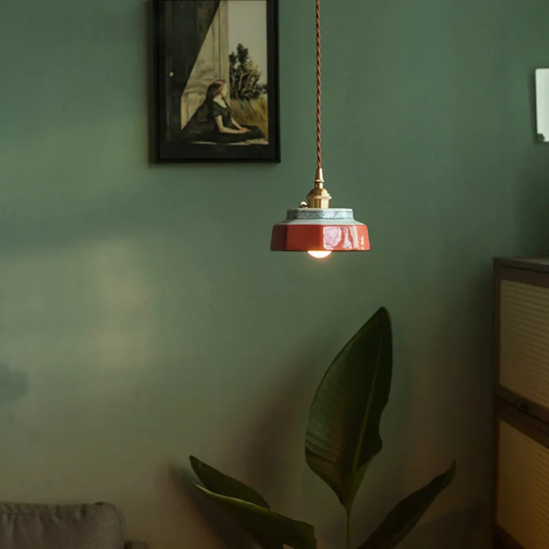 Vintage Ceramic LED Pendant Light | Hand-Painted Copper Finish | Nordic & Classical Style