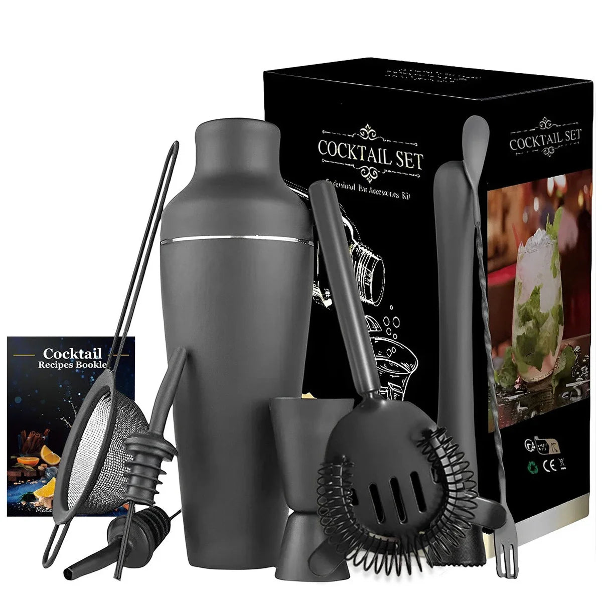 Premium Matte Black Cocktail Shaker Set For Home Bar 8 Piece Bartender Kit