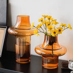 Amber Geometric Ring Glass Vase | Warm Luxury Home Décor Accent