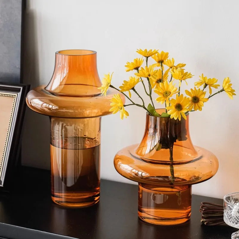 Amber Geometric Ring Glass Vase | Warm Luxury Home Décor Accent
