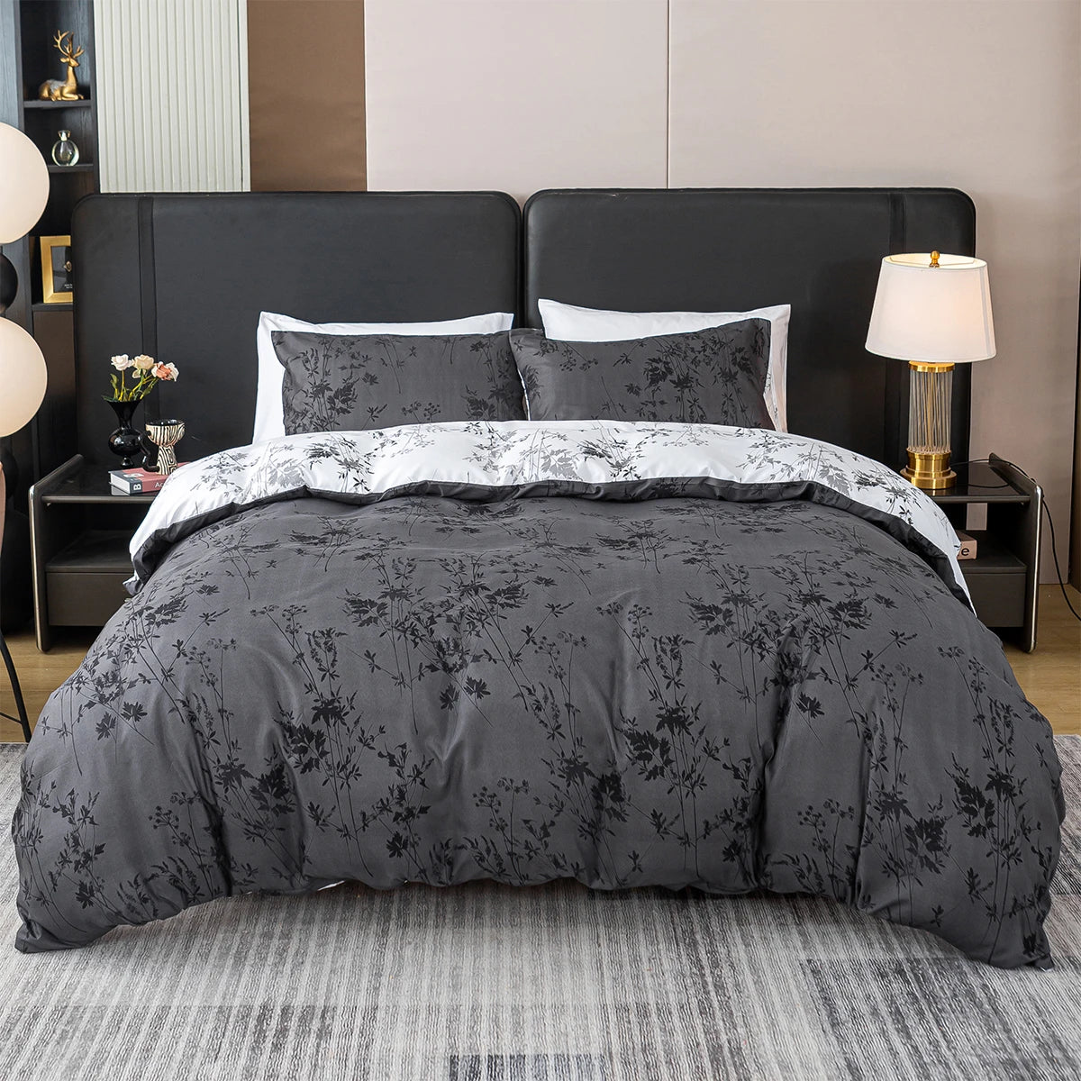 Bamboo Leaf Print Duvet Cover Set – 3-Piece Soft Polyester Bedding Collection