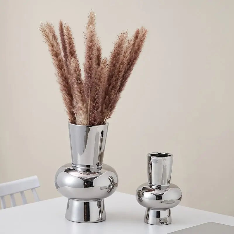 Silver-Plated Minimalist Ceramic Vase | Precious Luxury Home Décor