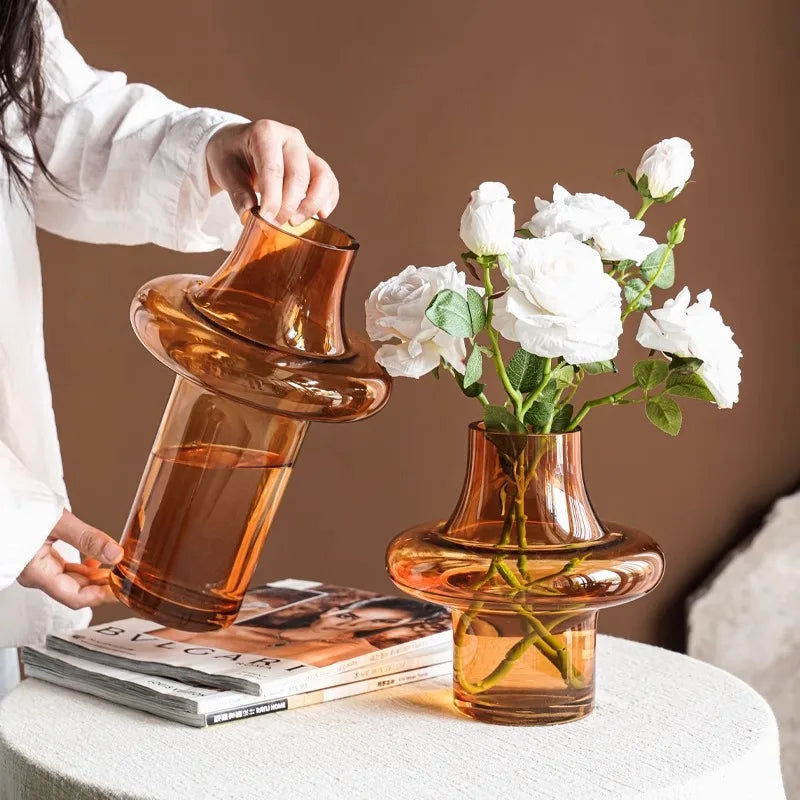 Amber Geometric Ring Glass Vase | Warm Luxury Home Décor Accent