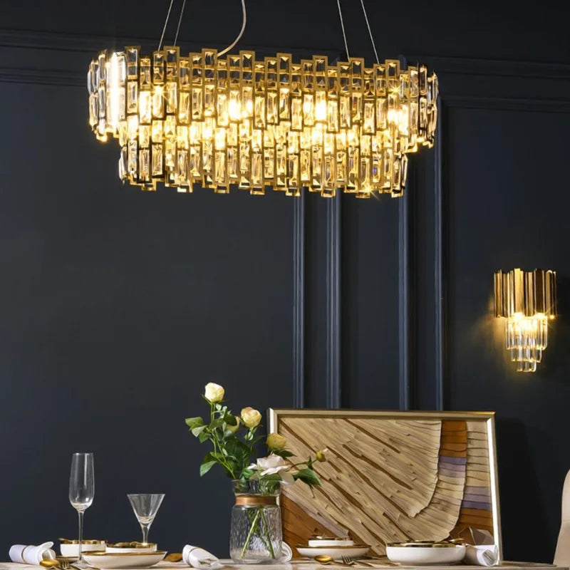 Luxora Gold Crystal Chandelier K9 Round Multi Tier Pendant Limited Edition