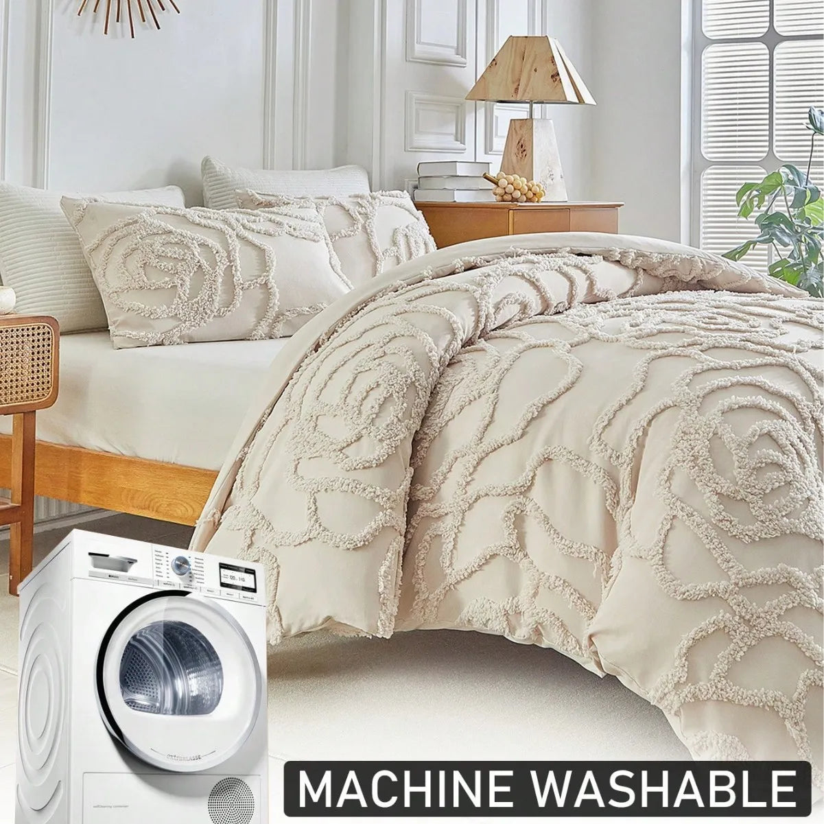 3D Rose Floral Tufted Duvet Cover Set – Luxury Microfibre Quilted Bedding Collection