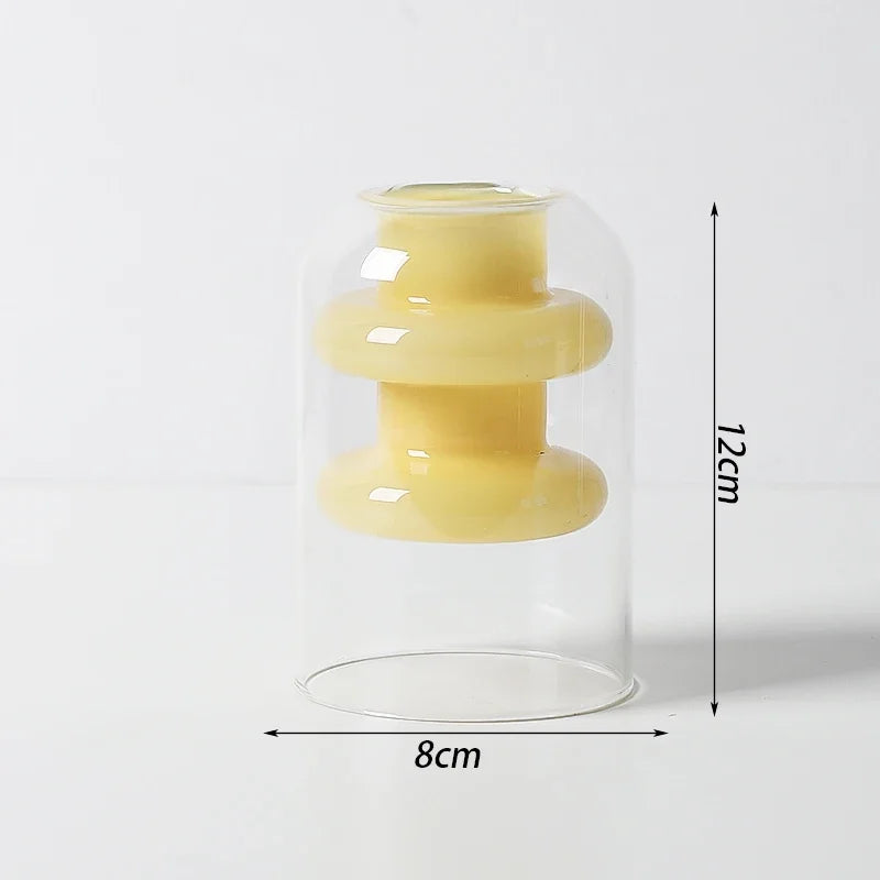 Double Wall Borosilicate Glass Vase | Sculptural Cylinder Vessel for Luxury Interiors
