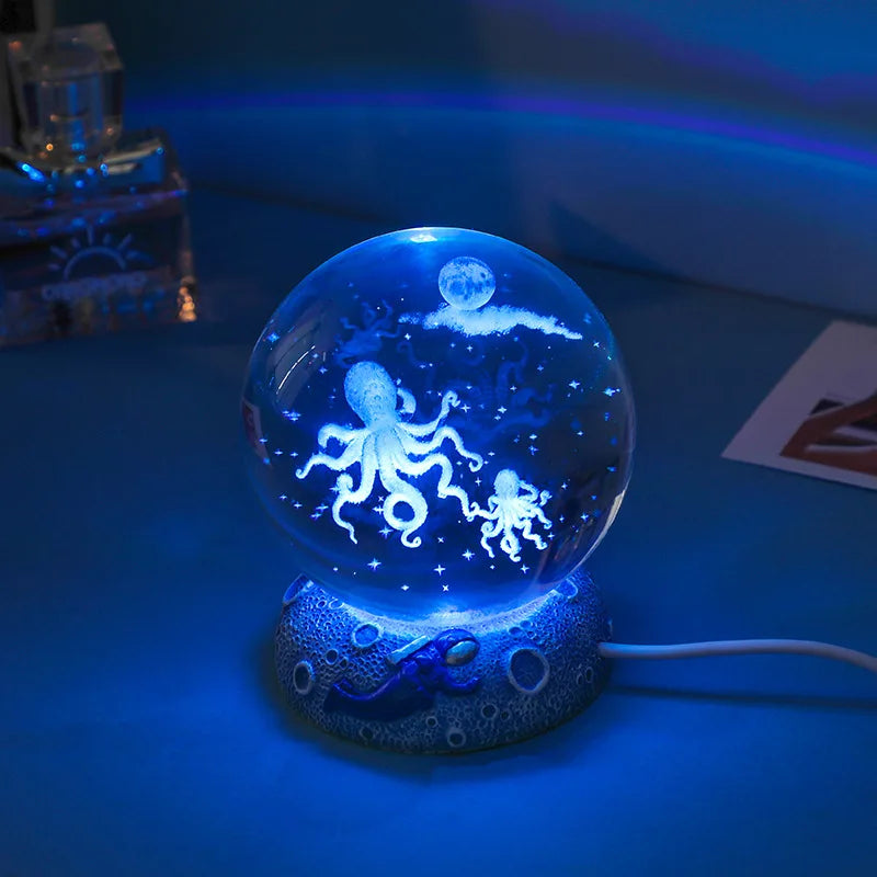 Crystal Ball Night Light Ornament 3D Engraved Luminous Resin Gift