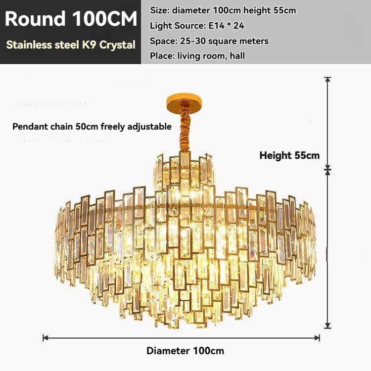 Luxora Gold Crystal Chandelier K9 Round Multi Tier Pendant Limited Edition
