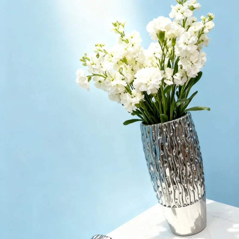 Minimalist Silver Ceramic Table Vase | Desk & Office Luxury Décor
