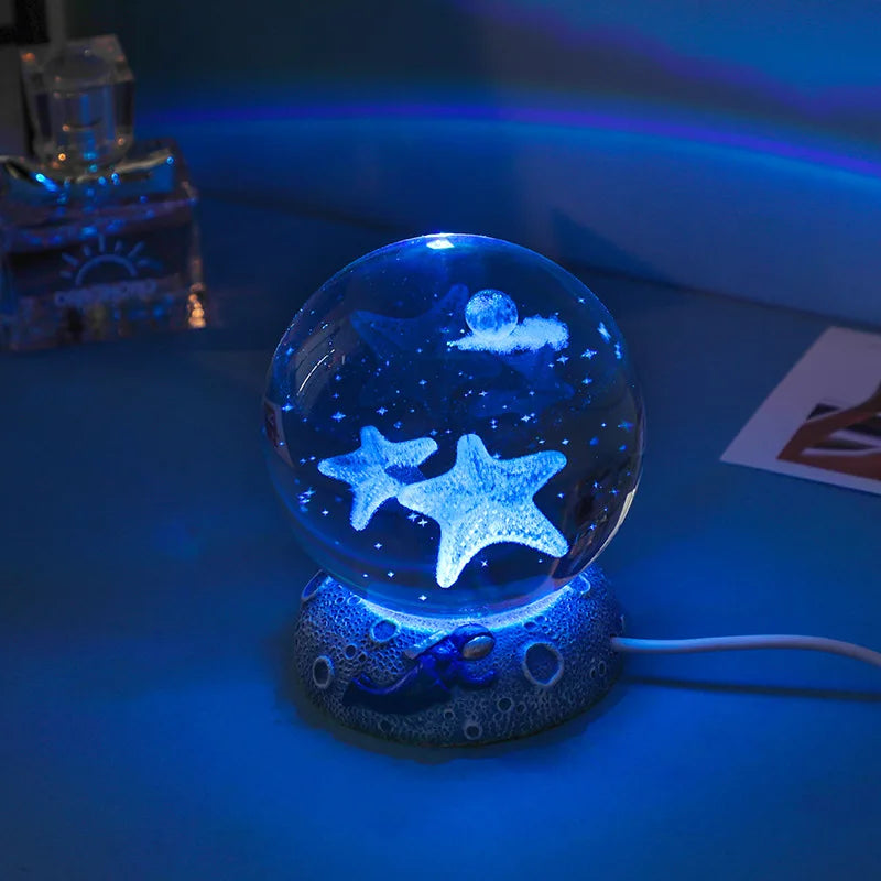 Crystal Ball Night Light Ornament 3D Engraved Luminous Resin Gift