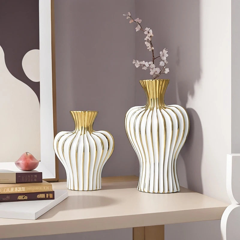 Electroplated Ceramic Vase | Black & Gold Minimalist Vessel for Luxury Interiors