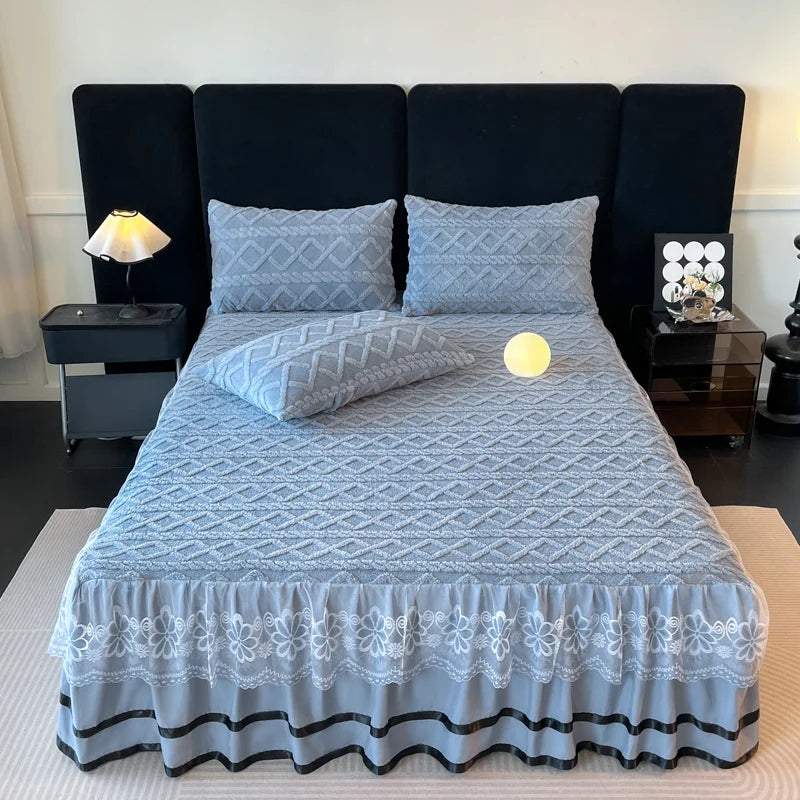 Lan Duo Mao Solid Colour Bed Skirt Elastic Corners Winter Warm Collection