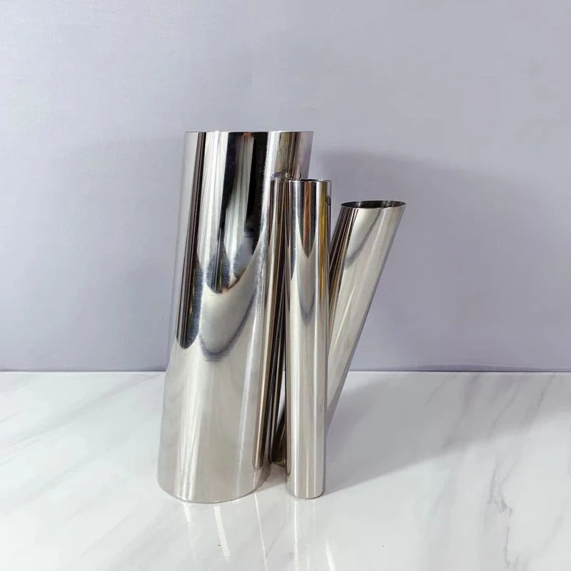 Metal & Leather Tube Vase | Architectural Luxury Home Décor
