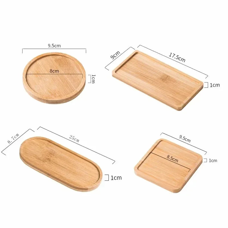 1-4PCS Natural Bamboo Wooden Organizer Tray Oval Rectangular Shape for Bathroom Counter Storage Jewelry and Skincare Display