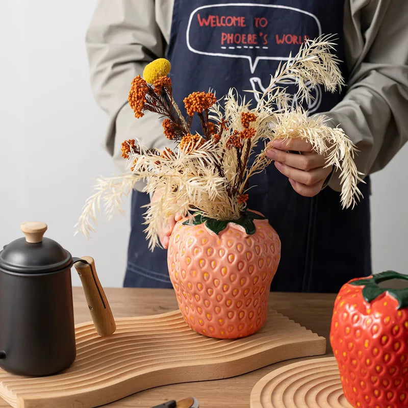 Strawberry Ceramic Sculptural Vase | Playful Luxury Home Décor