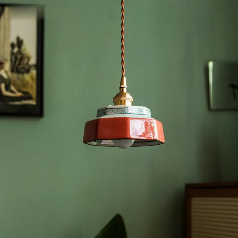 Vintage Ceramic LED Pendant Light | Hand-Painted Copper Finish | Nordic & Classical Style