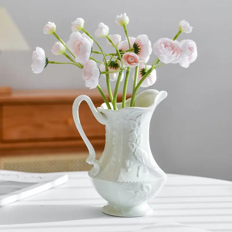 White Narrow-Neck Ceramic Vase | Ikebana-Inspired Luxury Home Décor