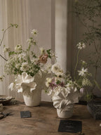Retro Art Wide-Neck White Ceramic Vase | Vintage Luxury Home Décor