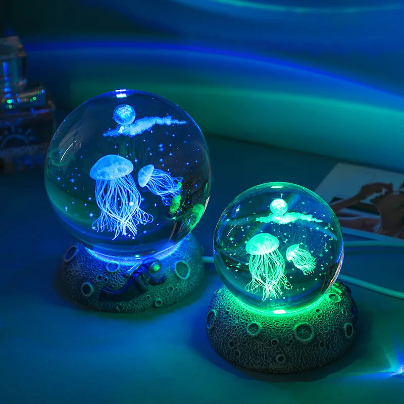 Crystal Ball Night Light Ornament 3D Engraved Luminous Resin Gift