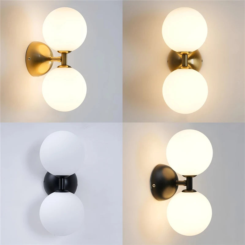 Double Headed LED G9 Wall Lamp Glass Black Gold Living Room Bedroom Decorative