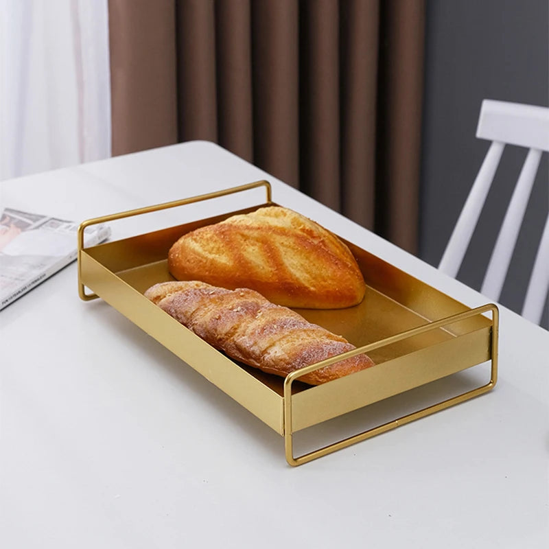 1PC Nordic Metal Tray Dried Fruit Plate Snack Fruit Dish Rectangular Snack Tray Storage Plate With Lid Dessert Tray