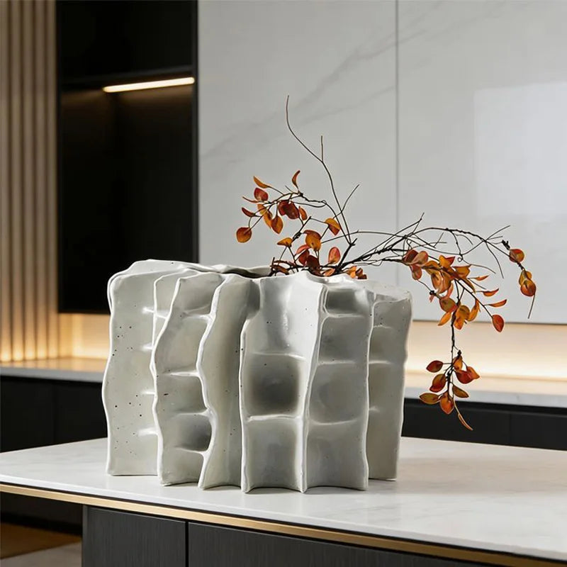 Beige Composite Architectural Vase | Hotel & Villa Luxury Home Décor