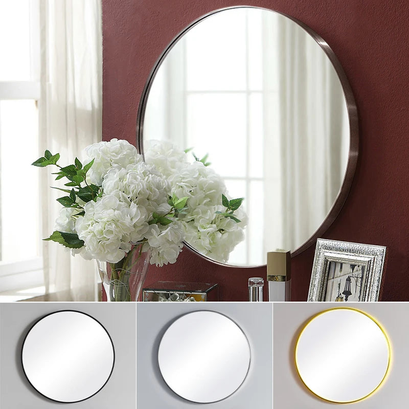 Modern Nordic round bathroom mirror wall mounted bathroom mirror, metal frame hanging makeup mirror