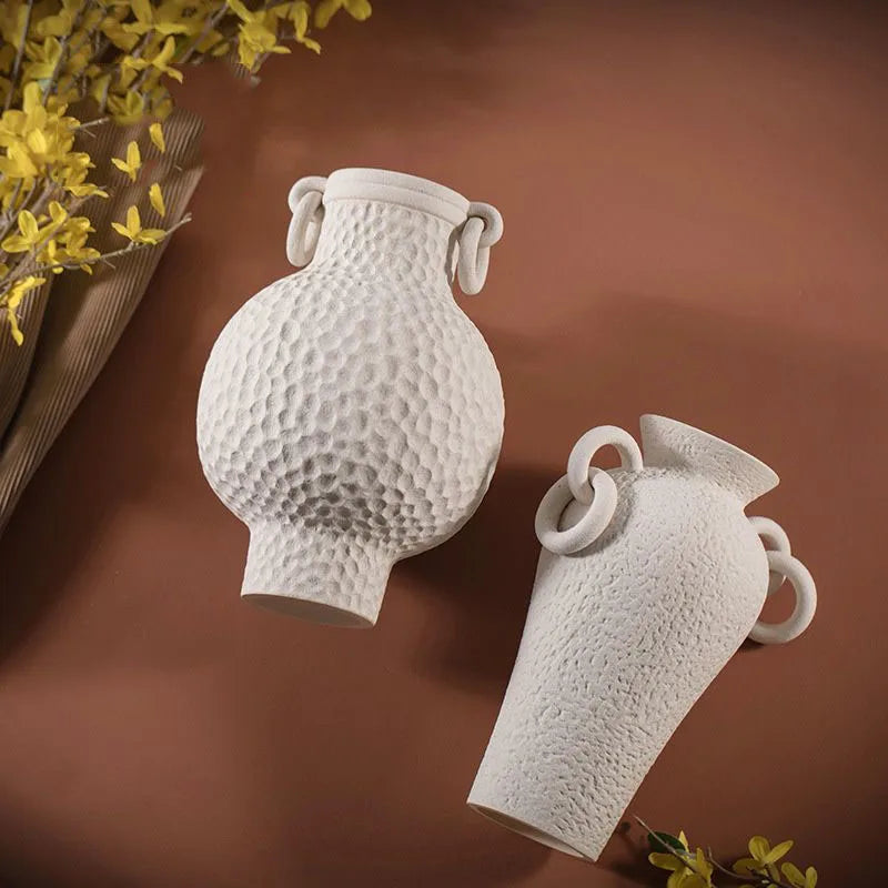 Enamel Landscape Double-Handled Ceramic Vase | Modern Retro Luxury Décor