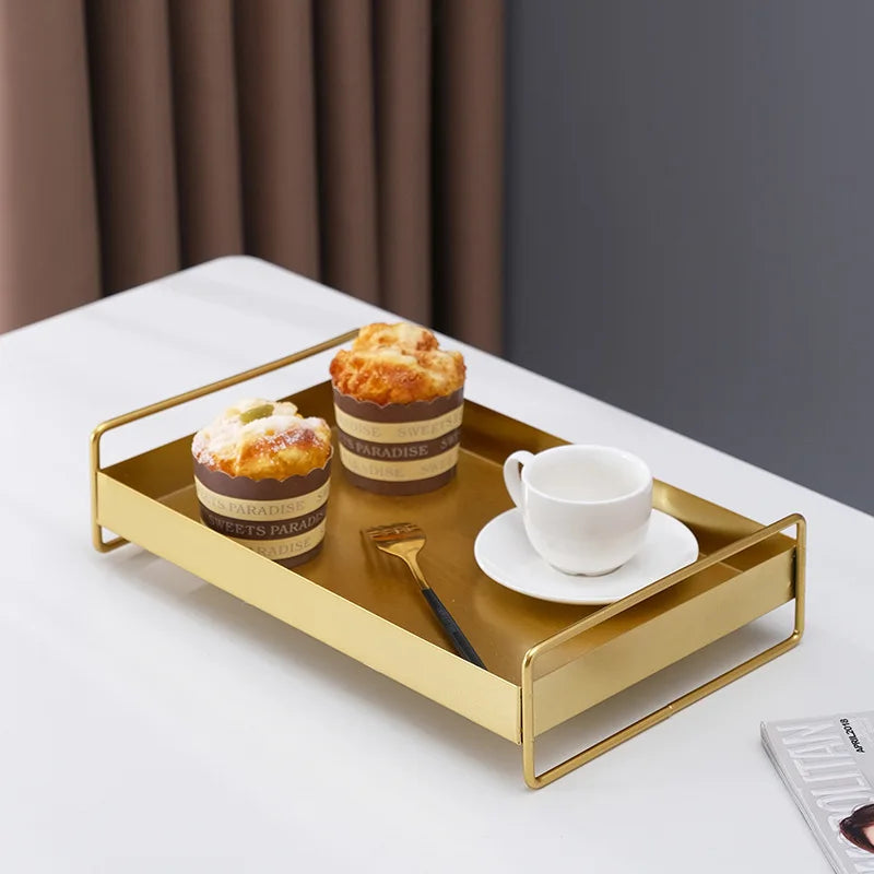 1PC Nordic Metal Tray Dried Fruit Plate Snack Fruit Dish Rectangular Snack Tray Storage Plate With Lid Dessert Tray