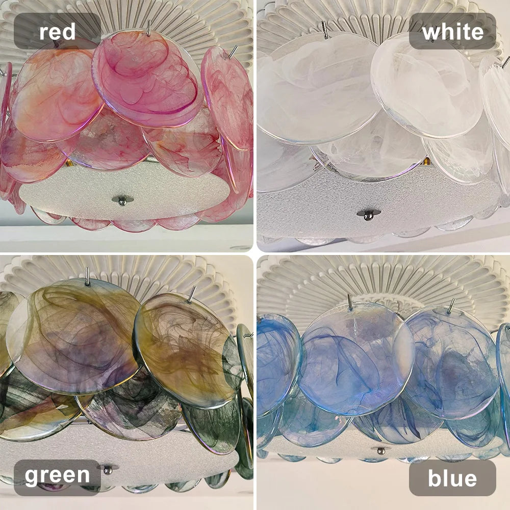 Murano Glass Flush Mount Ceiling Light Modern Round Chrome Brass Limited Edition