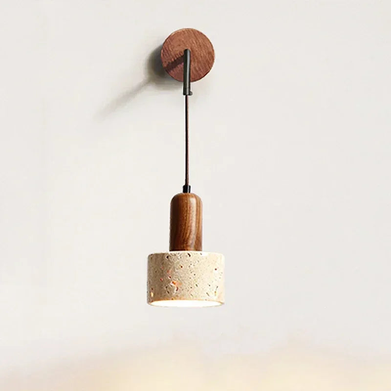 Hot Style Wabi Sabi Stone Wall Lamp Peach Wood Sconce Elite