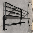 Matte Black Folding Towel Rail – Wall Mounted Aluminium Bathroom Towel Rack with Hooks