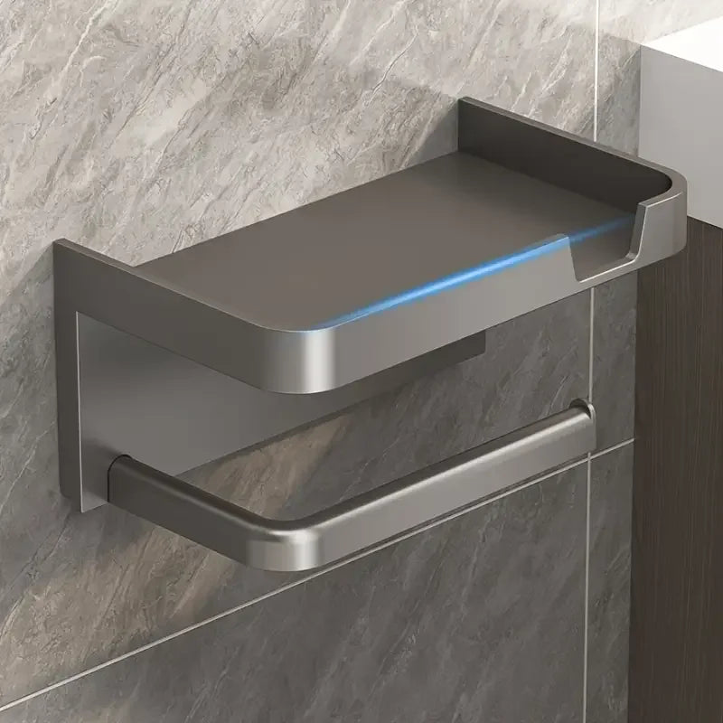 Premium No-Drill Toilet Paper Holder – Modern Bathroom Shelf with Phone Holder