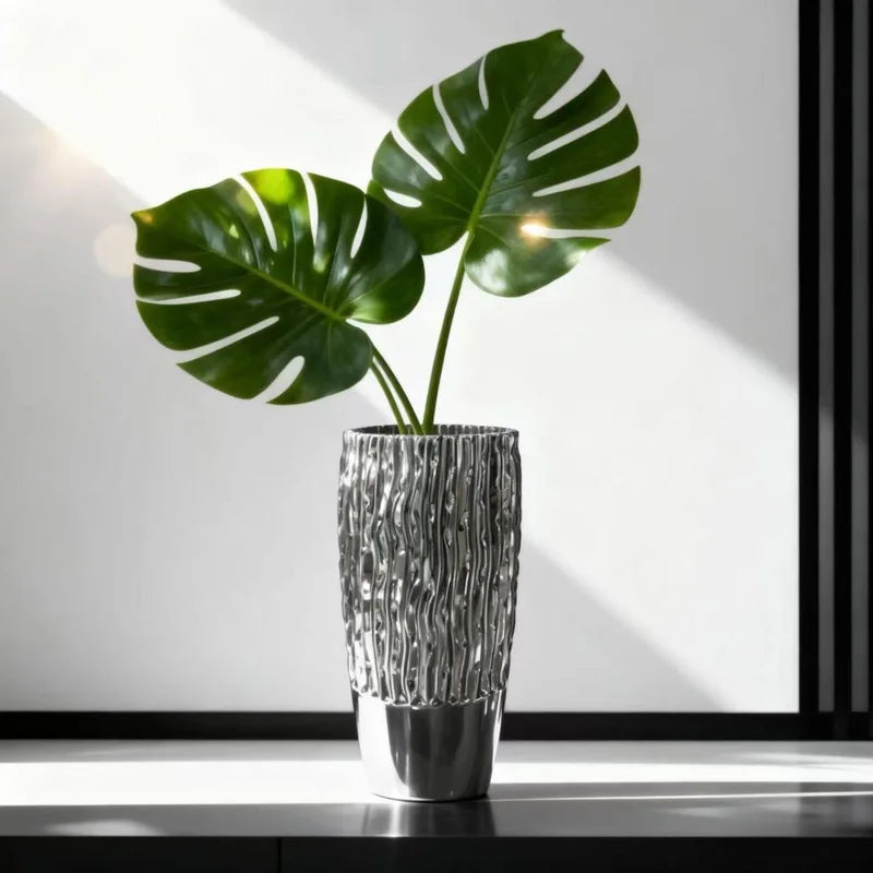 Minimalist Silver Ceramic Table Vase | Desk & Office Luxury Décor