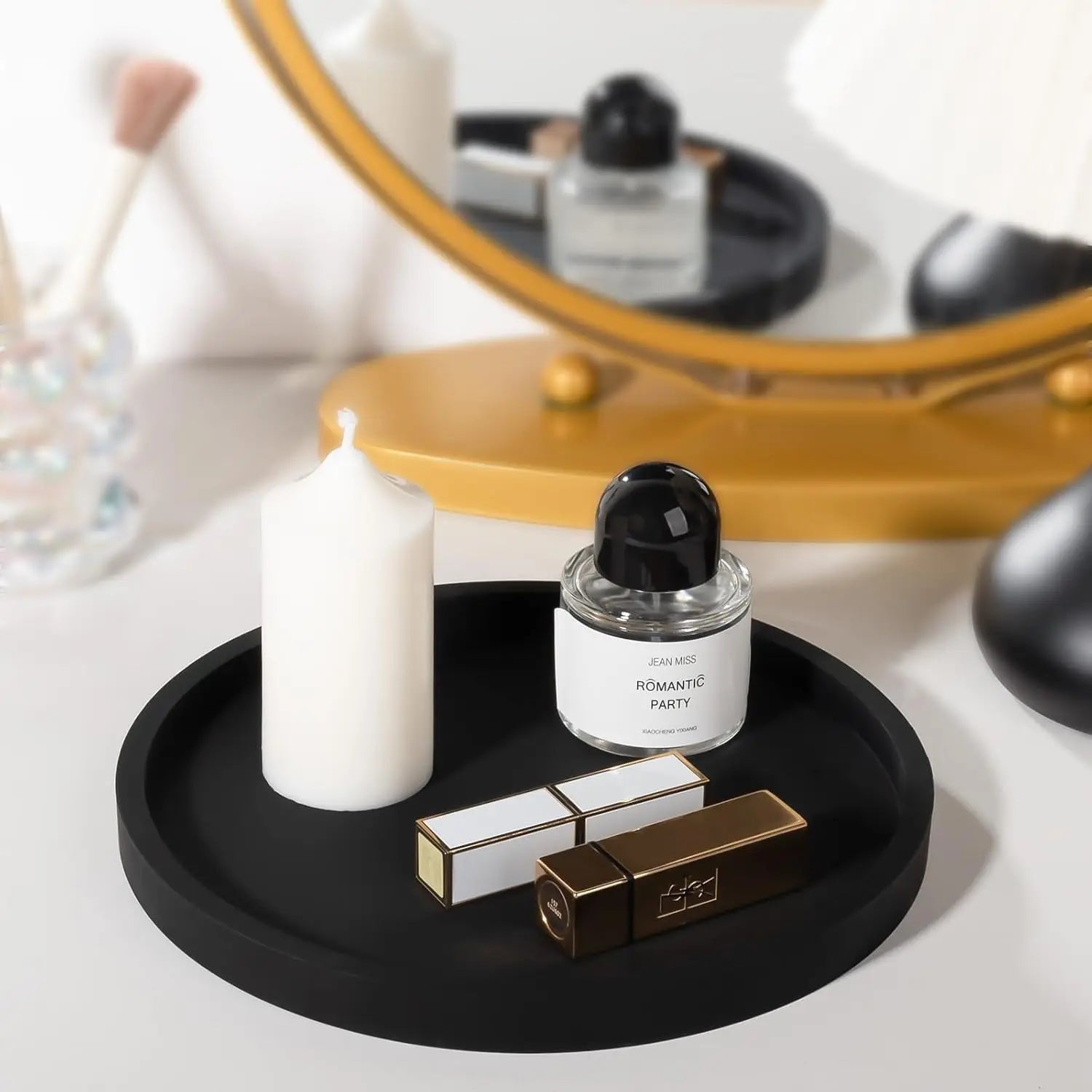 Silicone Bathroom Tray Round Vanity Tray Decorative Soap Holder Kitchen Countertop Organizer Coffee Table Decor for Candle