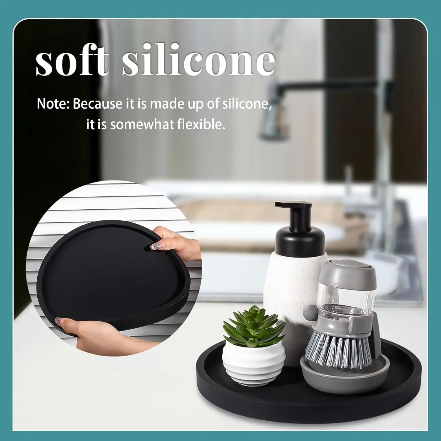 Silicone Bathroom Tray Round Vanity Tray Decorative Soap Holder Kitchen Countertop Organizer Coffee Table Decor for Candle