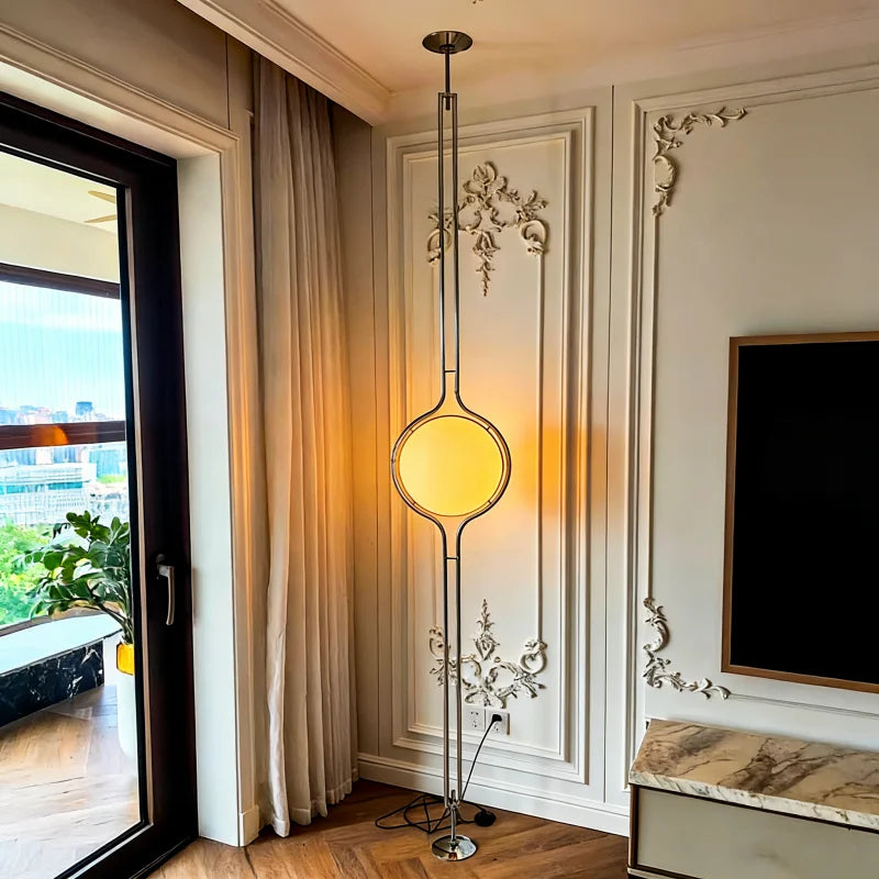 Garrault Delord Designer LED Floor Lamp | Chrome & Acrylic Ball | Luxury Living Room Statement Light