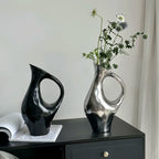Tri-Tone Art Ceramic Statement Vase | Black, Silver & White Luxury Décor