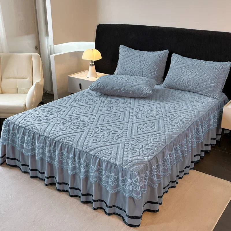 Xiao Qi Qi Bed Skirt Queen Solid Colour Winter Warm Mattress Protector Limited