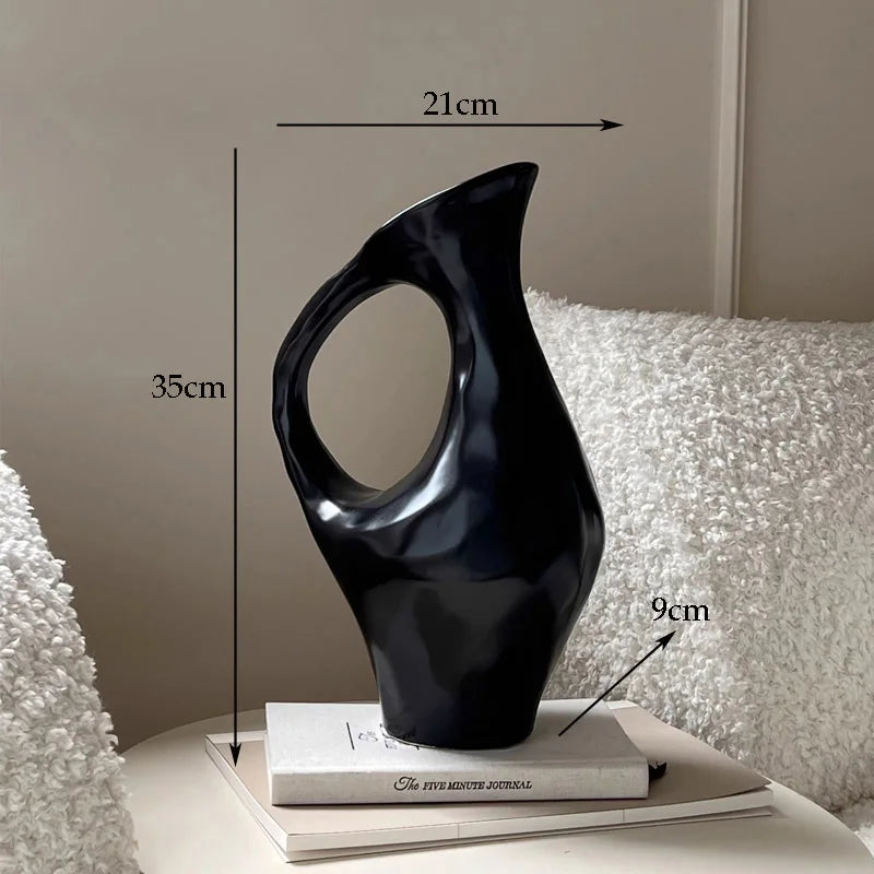 Tri-Tone Art Ceramic Statement Vase | Black, Silver & White Luxury Décor