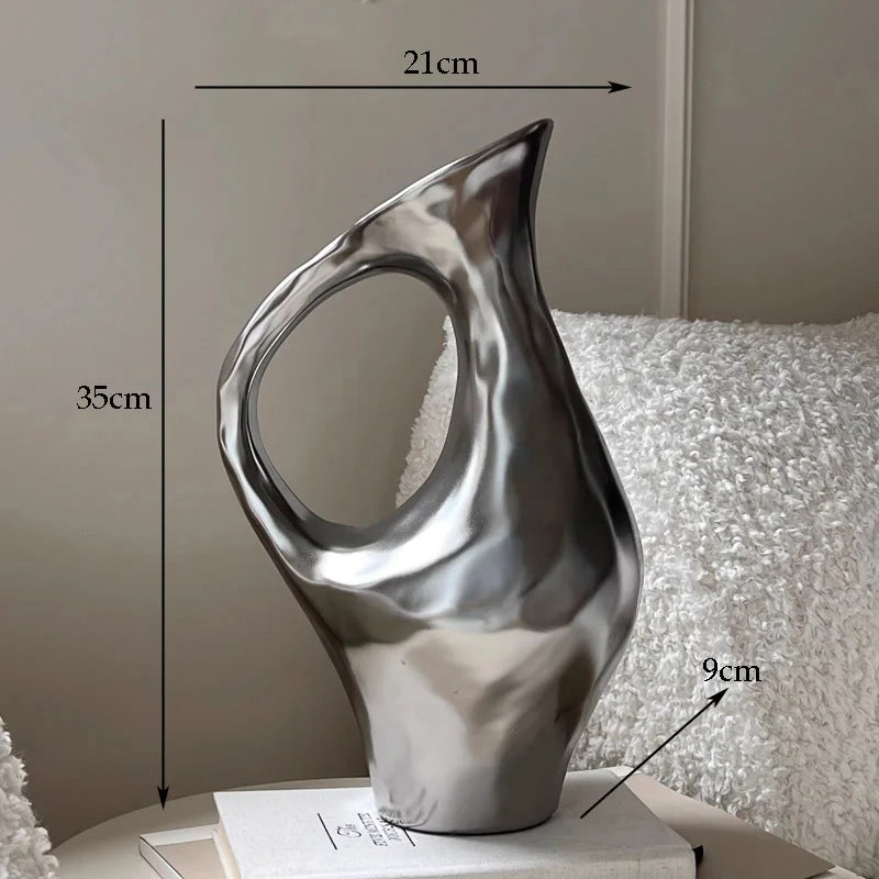 Tri-Tone Art Ceramic Statement Vase | Black, Silver & White Luxury Décor