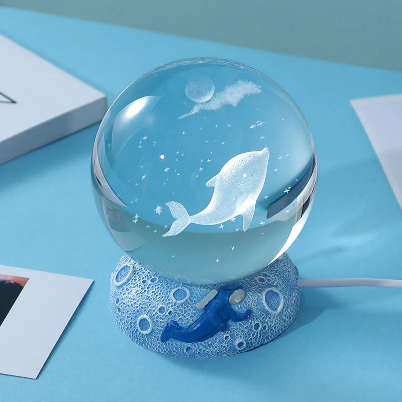 Crystal Ball Night Light Ornament 3D Engraved Luminous Resin Gift