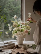 Retro Art Wide-Neck White Ceramic Vase | Vintage Luxury Home Décor
