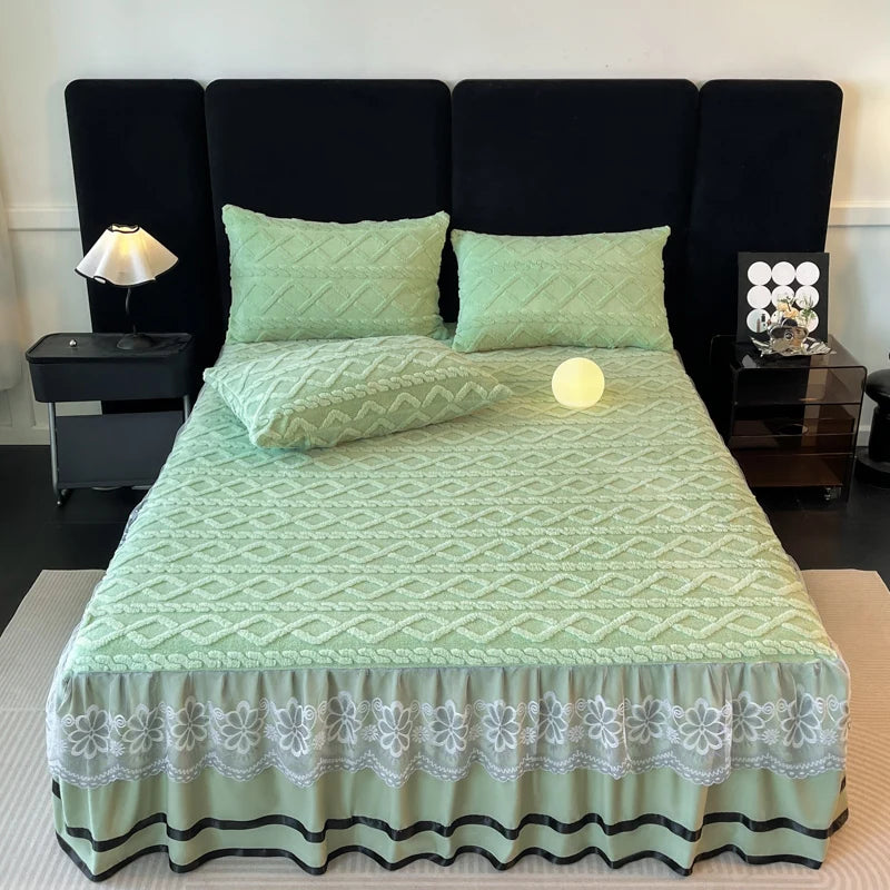 Lan Duo Mao Solid Colour Bed Skirt Elastic Corners Winter Warm Collection