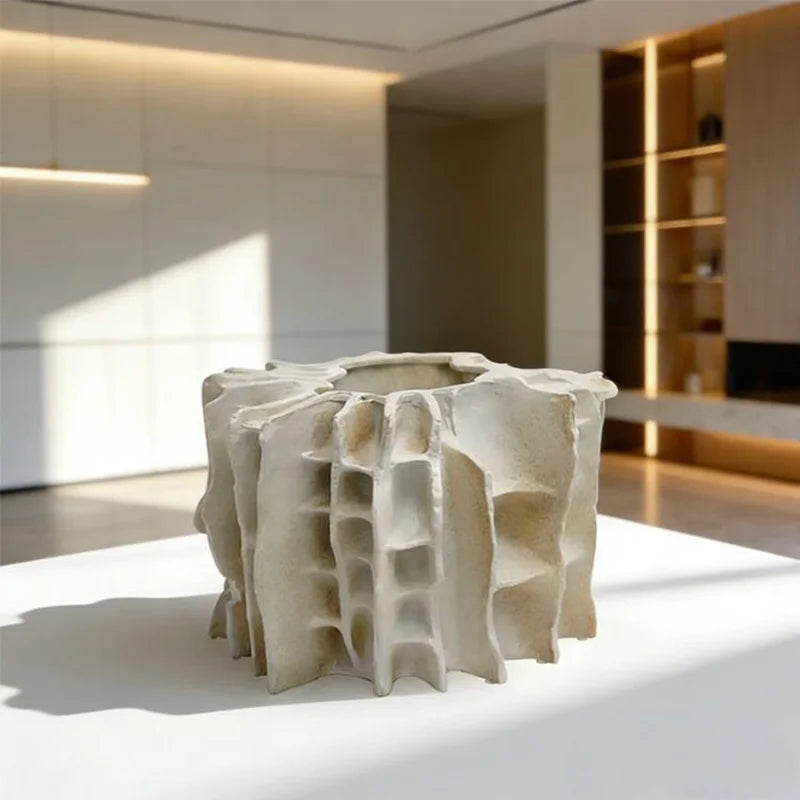 Beige Composite Architectural Vase | Hotel & Villa Luxury Home Décor