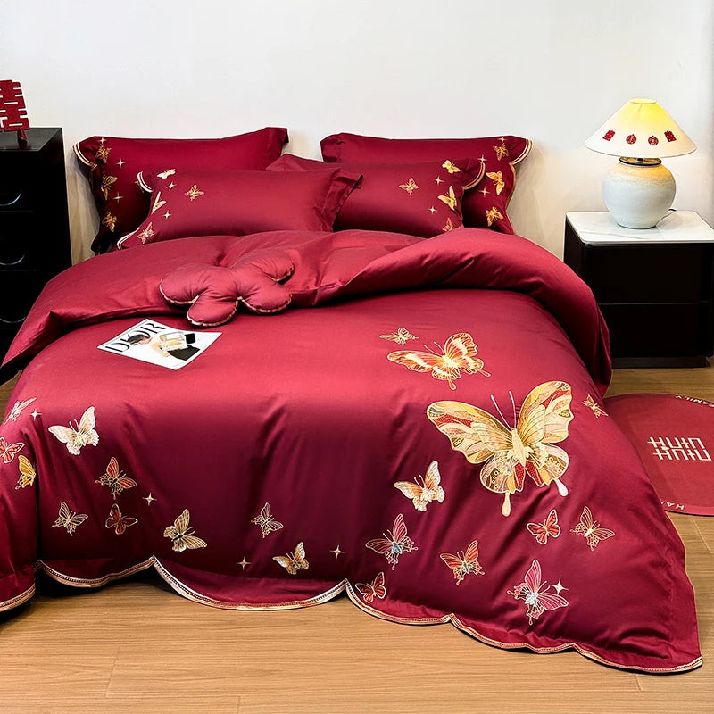 Aurora Gold Butterfly Embroidery Bedding 1000TC Cotton Luxe