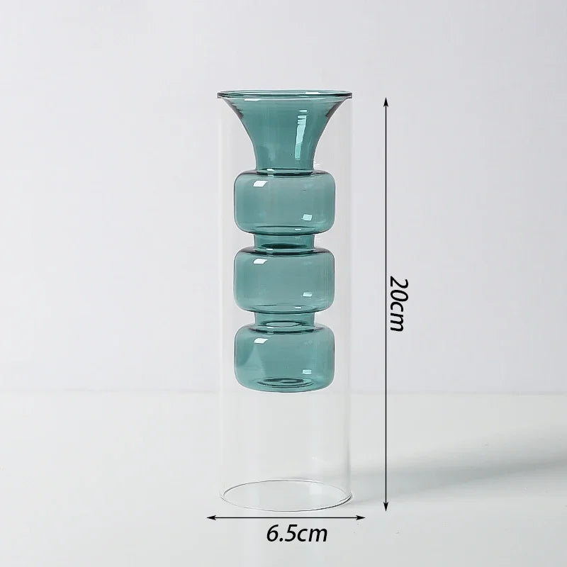 Double Wall Borosilicate Glass Vase | Sculptural Cylinder Vessel for Luxury Interiors