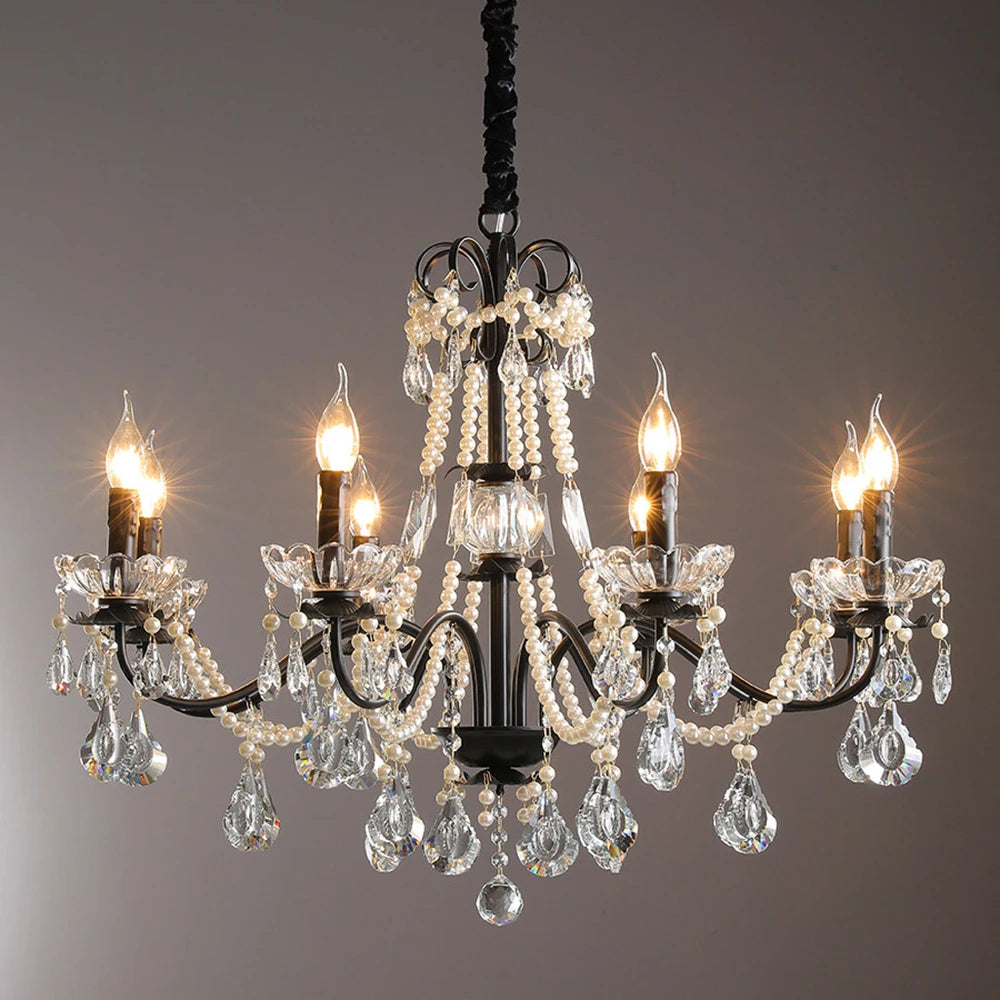 Heritage Lighting Vintage Black Candelabra Chandelier With Crystal Beads Limited