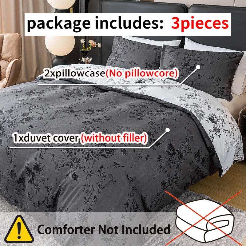 Bamboo Leaf Print Duvet Cover Set – 3-Piece Soft Polyester Bedding Collection